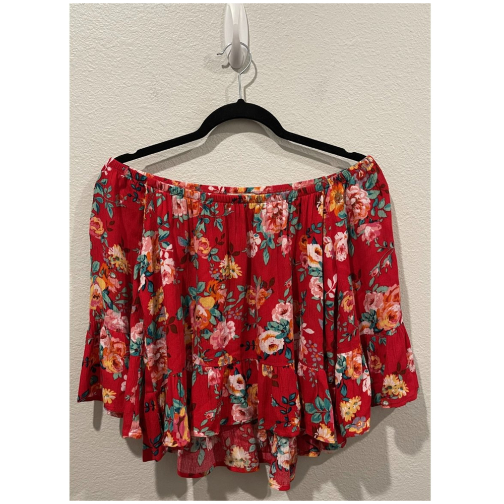 SHOW ME YOUR MUMU Red Floral Off Shoulder Top